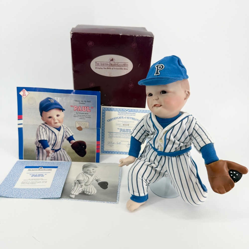 Ashton Drake Yolanda Bello Paul Baseball Porcelain Doll Precious Playmates Box - Picture 4 of 4
